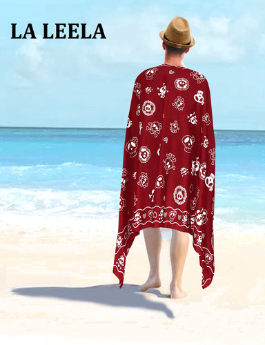 LA LEELA Beach Wear Mens Sarong Pareo Wrap Cover upss Bathing Suit Beach Towel Swimming Blood Red_B926