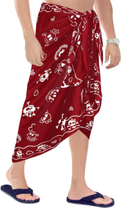 LA LEELA Beach Wear Mens Sarong Pareo Wrap Cover upss Bathing Suit Beach Towel Swimming Blood Red_B926