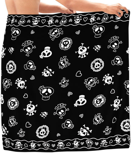 la-leela-beach-wear-mens-sarong-pareo-wrap-cover-upss-bathing-suit-beach-towel-swimming-Halloween Black_B925
