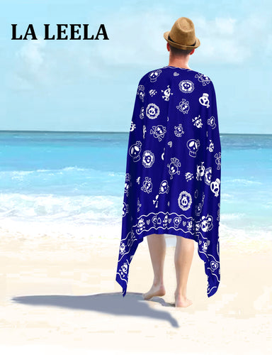 LA LEELA Beach Wear Mens Sarong Pareo Wrap Cover upss Bathing Suit Beach Towel Swimming Blue_B924