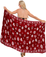 Load image into Gallery viewer, la-leela-soft-light-beach-long-swimsuit-girls-sarong-printed-88x39-red_2540
