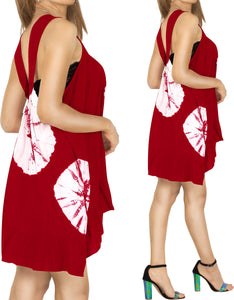 La Leela Rayon Womens Swimwear Swimsuit Sleeveless Bikini Casual Beach Dress Red
