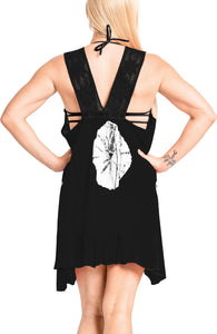 LA LEELA Women's Bohemian Vintage Ethnic Style Summer Shirt Dress Hand Tie Dye Black
