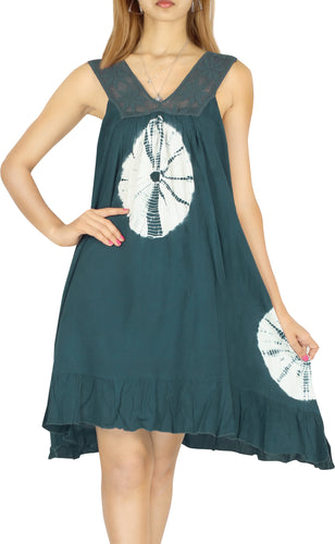 La Leela Frill Swimwear Swimsuit Rayon Bikini Cover up Sleeveless Evening Dress 