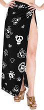 Load image into Gallery viewer, LA LEELA Women Halloween Skulls Skeleton Beach Cover Up Sarong Swimsuit Coverup Pareo One Size Black_B874