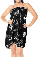 Load image into Gallery viewer, LA LEELA Women Halloween Skulls Skeleton Beach Cover Up Sarong Swimsuit Coverup Pareo One Size Black_B874