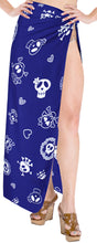 Load image into Gallery viewer, LA LEELA Women Halloween Skulls Skeleton Swimsuit Cover Up Beach Sarong Wrap Skirt One Size Blue_B873