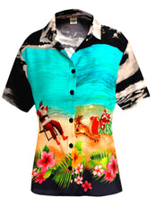 Load image into Gallery viewer, la-leela-relaxed-hawaiian-shirt-santa-blouses-button-down-christmas-short-sleeves-black_x182