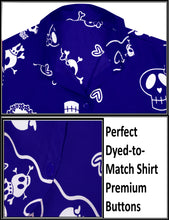 Load image into Gallery viewer, LA LEELA-Womens-Skull-Halloween-Costume-Casual-Beach-Hawaiian-Shirts-Printed-Blue-Skulls-printed