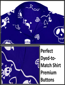 LA LEELA-Womens-Skull-Halloween-Costume-Casual-Beach-Hawaiian-Shirts-Printed-Blue-Skulls-printed