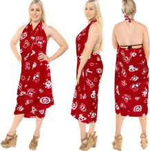 Load image into Gallery viewer, LA LEELA Women Halloween Skulls Skeleton Pareo Beach Swimwear Wrap Bikini Sarong Skirt One Size Red_B818