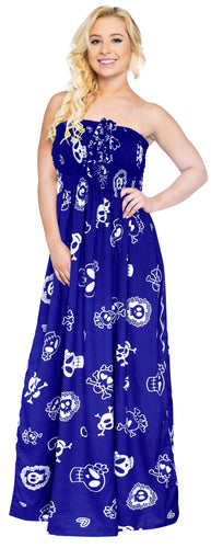 LA LEEL Beach Swimwear Soft Printed Cruise Vintage Vacation Tube Dress Women Blue pirates theme