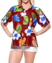 Load image into Gallery viewer, la-leela-womens-beach-casual-hawaiian-blouse-short-sleeve-button-down-shirt-maroon