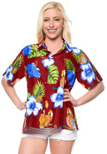 Load image into Gallery viewer, la-leela-womens-beach-casual-hawaiian-blouse-short-sleeve-button-down-shirt-maroon