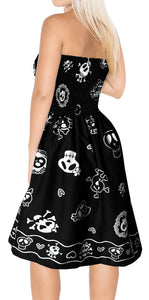 LA LEELA Women's One Size Beach Dress Tube Dress Blue One Size Skull printed black