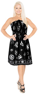 LA LEELA Women's One Size Beach Dress Tube Dress Blue One Size Skull printed black