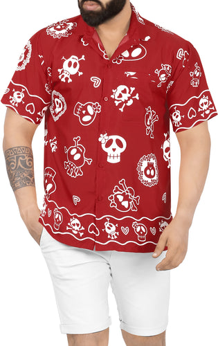 LA LEELA Casual Beach hawaiian Shirt for Aloha Tropical Beach front Pocket Short Sleeve for Men Red