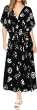 Load image into Gallery viewer, LA LEELA Likre Skull Printed Long Caftan Dress Women Black Long