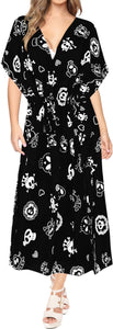 LA LEELA Likre Skull Printed Long Caftan Dress Women Black Long