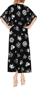 LA LEELA Likre Skull Printed Long Caftan Dress Women Black Long