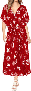 LA LEELA Likre Skull Printed Long Caftan Dress Women Red Long