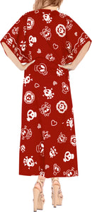 LA LEELA Likre Skull Printed Long Caftan Dress Women Red Long
