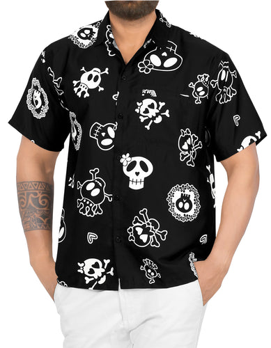 LA LEELA Casual Beach hawaiian Shirt for Aloha Tropical Beach front Short Sleeve for Men Black