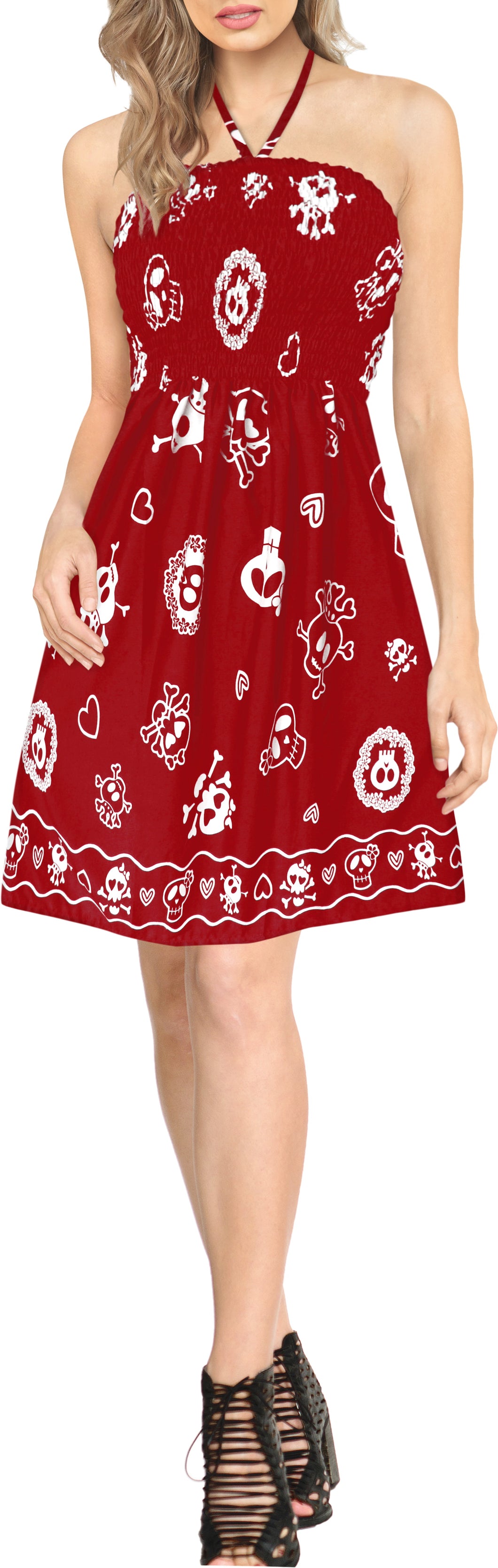 LA LEELA Women's One Size Beach Dress Tube Dress Blue One Size Skull printed Red