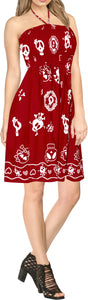 LA LEELA Women's One Size Beach Dress Tube Dress Blue One Size Skull printed Red