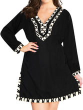 Load image into Gallery viewer, La Leela Womens Long Sleeve Black Plus size swimwear swimsuit Bikini Cover up