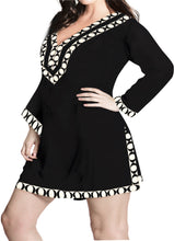 Load image into Gallery viewer, La Leela Womens Long Sleeve Black Plus size swimwear swimsuit Bikini Cover up