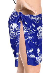 La Leela Women's Hawaiian Bikini Beach Wrap Sheer Sarong Swimming Bathing suit Beachwear Swim Dress Pareo Cover up Long 78"X42"  Blue 906405