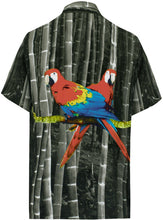 Load image into Gallery viewer, LA LEELA Shirt Casual Button Down Short Sleeve Beach  parrot printed Shirt Men Pocket HD Black