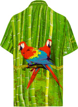 Load image into Gallery viewer, LA LEELA Shirt Casual Button Down Short Sleeve Beach  parrot printed Shirt Men Pocket HD Green
