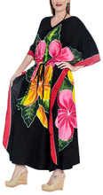 Load image into Gallery viewer, la-leela-lounge-rayon-printed-long-caftan-swimwear-dress-black_1414-osfm-12-20w-l-2x