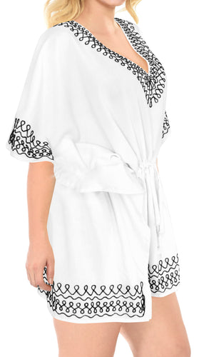 la-leela-bikini-swim-beach-wear-swimsuit-cover-ups-women-caftan-dress-solid-OSFM 16-28W [XL- 4X]-Ghost White_B619