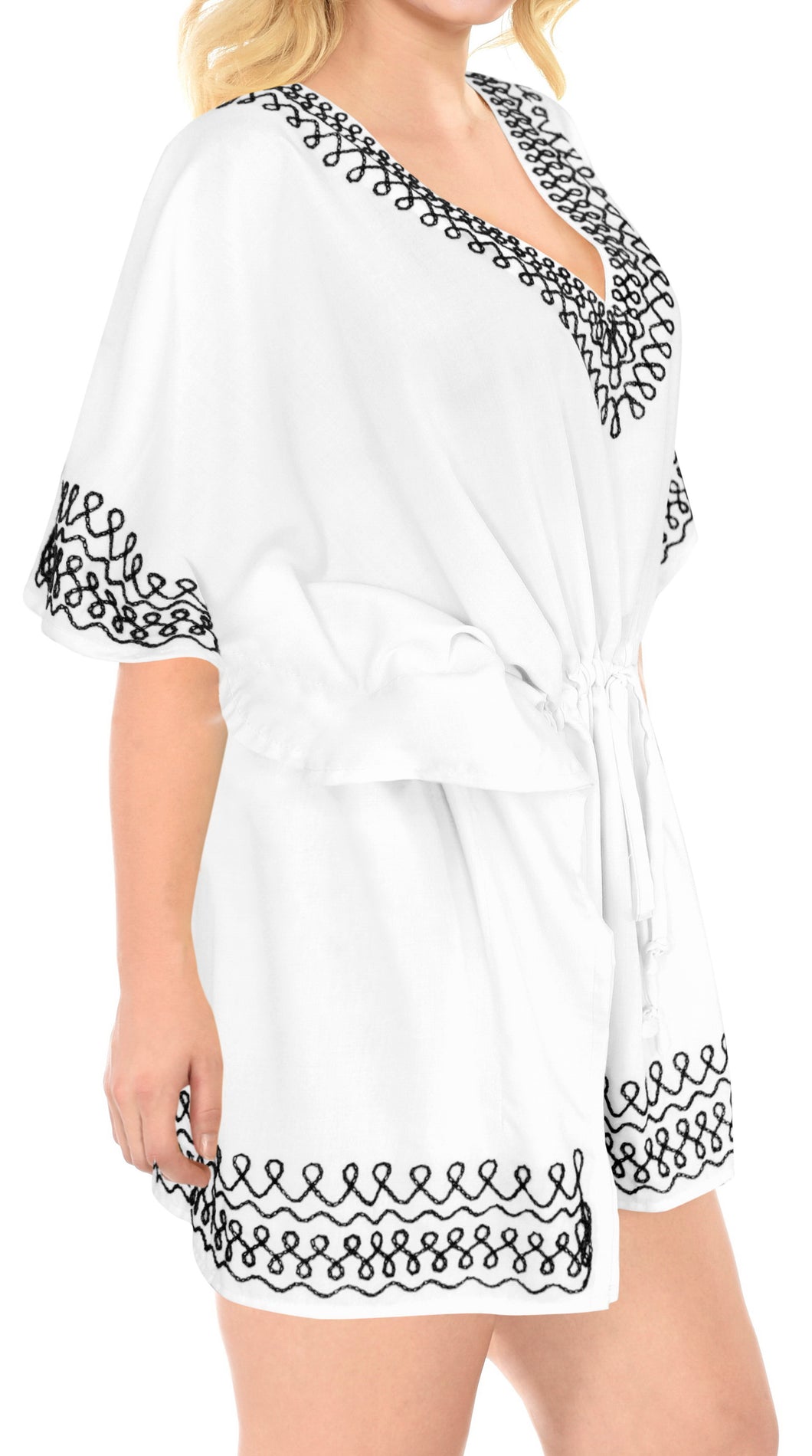la-leela-bikini-swim-beach-wear-swimsuit-cover-ups-women-caftan-dress-solid-OSFM 16-28W [XL- 4X]-Ghost White_B619