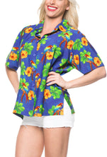 Load image into Gallery viewer, la-leela-womens-beach-casual-hawaiian-blouse-short-sleeve-button-down-shirt-blue-drt153