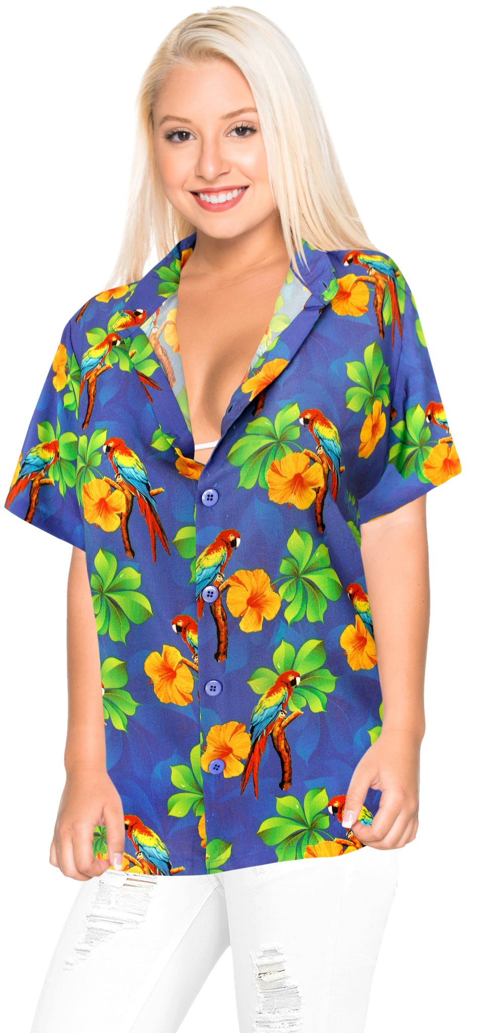 LA LEELA Women's Beach Casual Hawaiian Blouse Short Sleeve button Down Shirt  Multicolor  Beach Hawaiian Shirts, Sarongs, Dresses, Caftans, Kaftans,  Cardigans, Kimonos for Men & Women