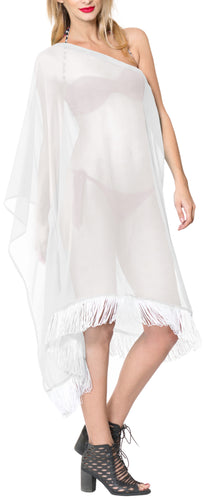 La Leela Off Shoulder Womens Swimsuit Beachwear Kimono Cover up Dress Blouse Whi