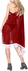 La Leela Off Shoulder Womens Swimsuit Beachwear Kimono Cover up Dress Blouse Red