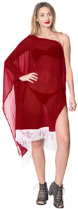 La Leela Off Shoulder Womens Swimsuit Beachwear Kimono Cover up Dress Blouse Red