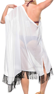 La Leela Off Shoulder Womens Swimsuit Beachwear Kimono Cover up Dress Blouse Whi