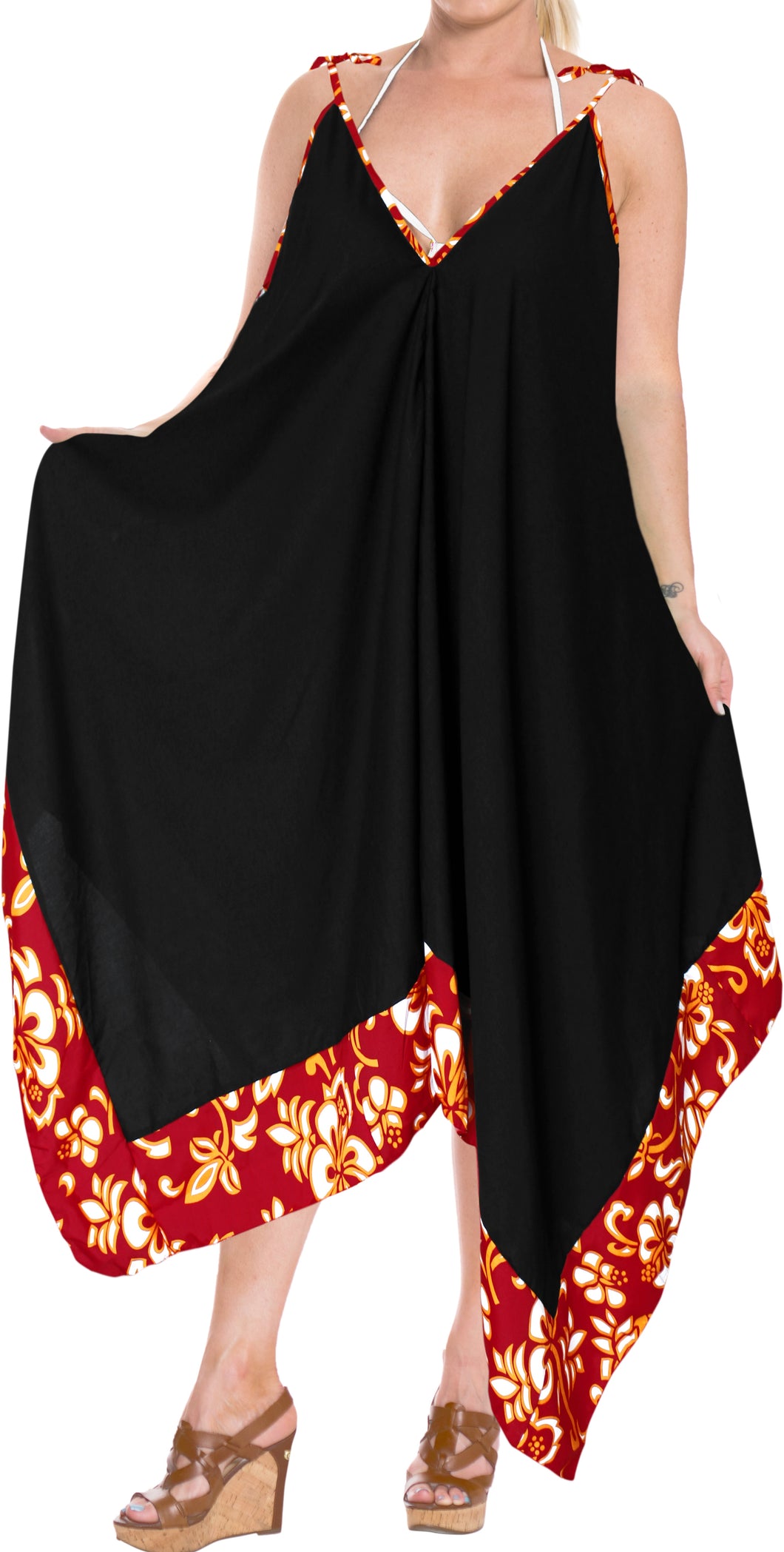 la-leela-bikini-swimwear-swimsuit-beach-cardigan-cover-ups-women-dresses-solid-Halloween Black_B566