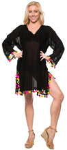 Load image into Gallery viewer, La Leela Solid Long sleeves Beach wear Pom Pom  Bikini Swimwear Cover up TOP M B