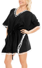 Load image into Gallery viewer, La Leela Kimono Blouse Bikini Swimwear Swimsuit Beach wear Pom Pom Cover up blac