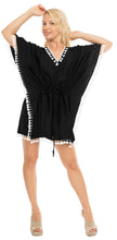 Load image into Gallery viewer, La Leela Kimono Blouse Bikini Swimwear Swimsuit Beach wear Pom Pom Cover up blac