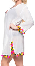 Load image into Gallery viewer, La Leela Solid Long sleeves Beach wear Pom Pom  Bikini Swimwear Cover up TOP XL