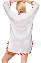 Load image into Gallery viewer, La Leela Solid Long sleeves Beach wear Pom Pom  Bikini Swimwear Cover up TOP XL