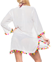 Load image into Gallery viewer, La Leela Solid Long sleeves Beach wear Pom Pom  Bikini Swimwear Cover up TOP S W